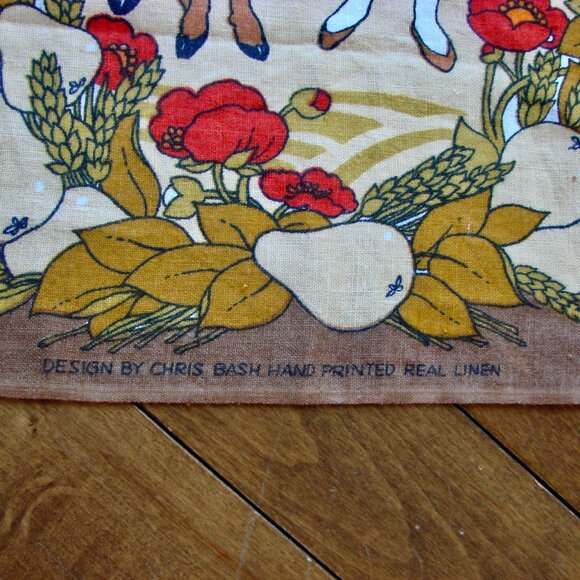 Vintage Linen Kitchen Tea Towel Milk Maid Cow Floral Fruit Orange Red Brown - Picture 6 of 8